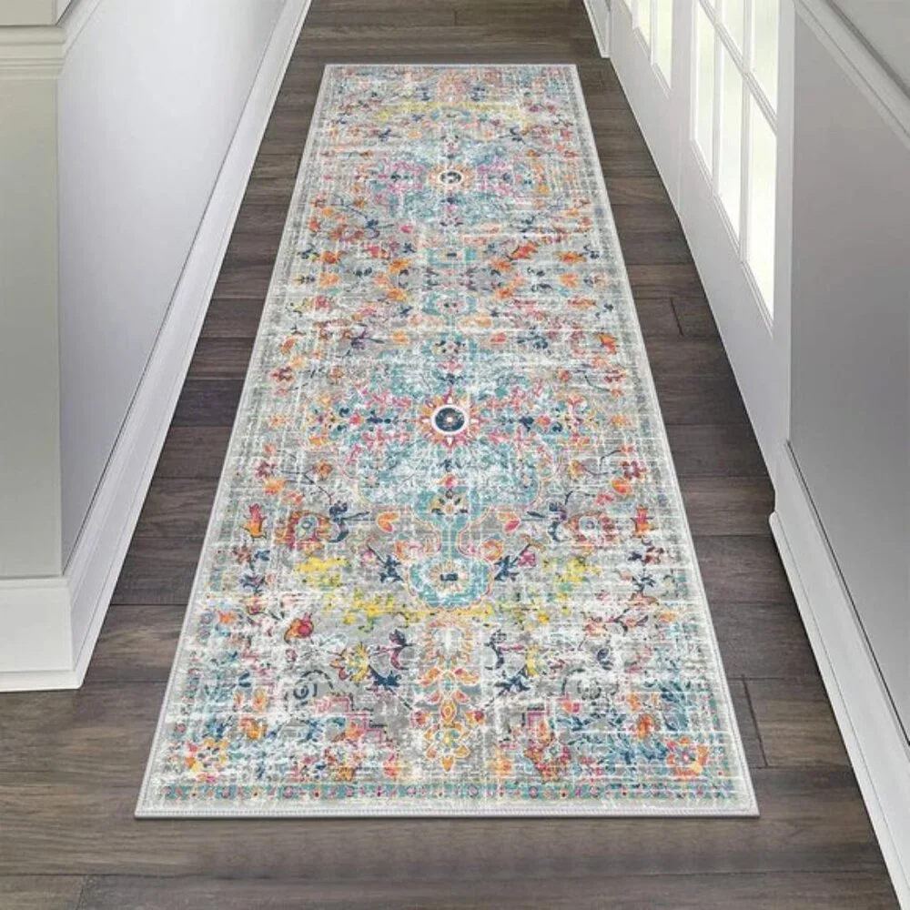 New 2 x 6ft Hallway Runner Rug, Washable Non-Slip Vintage Area Rug - Grey